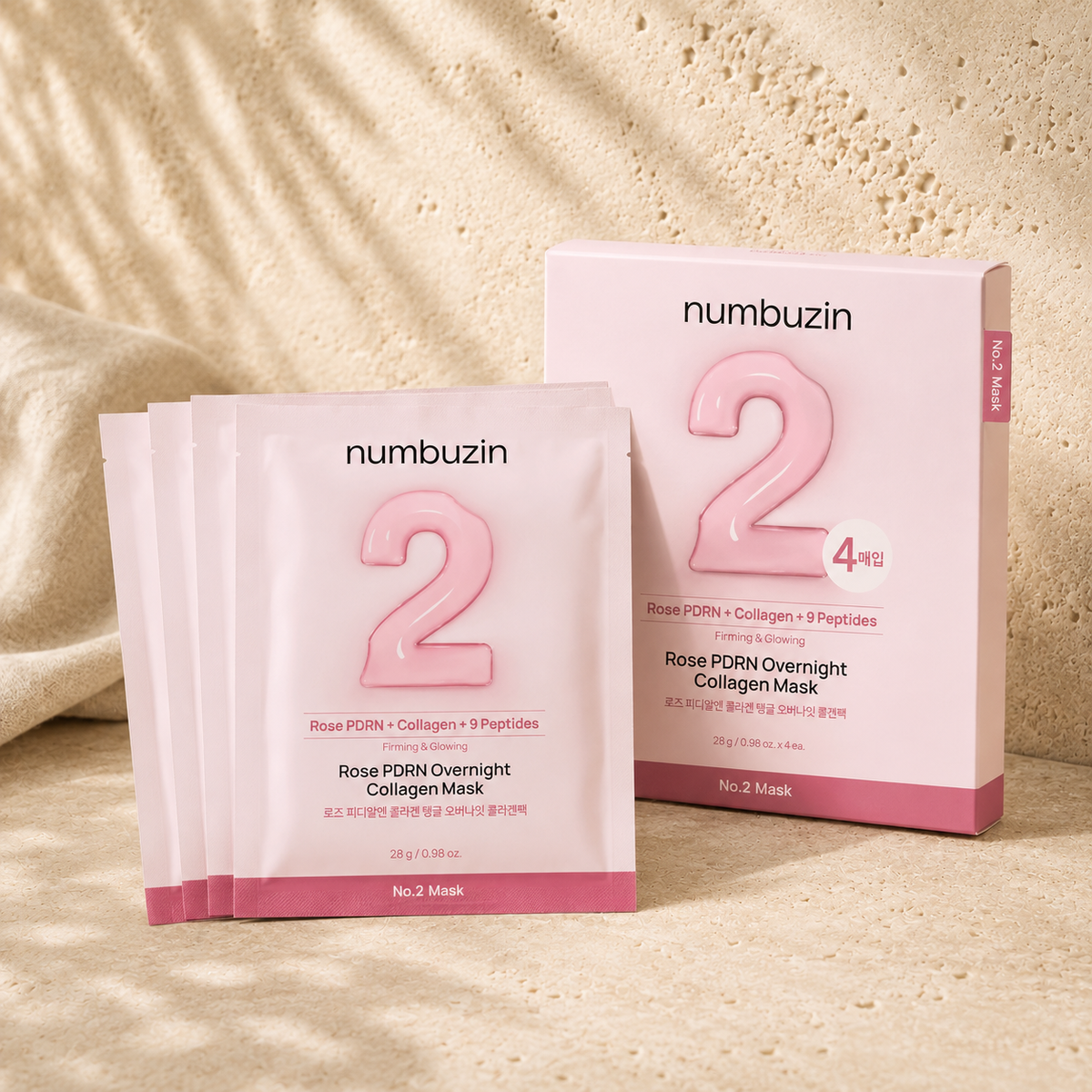 Numbuzin - No.2 Rose PDRN Overnight Collagen Mask, 4 × 37 g