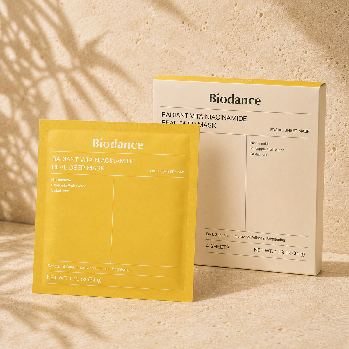 Biodance - Radiant Vita Niacinamide Real Deep Mask, 4 × 34 g