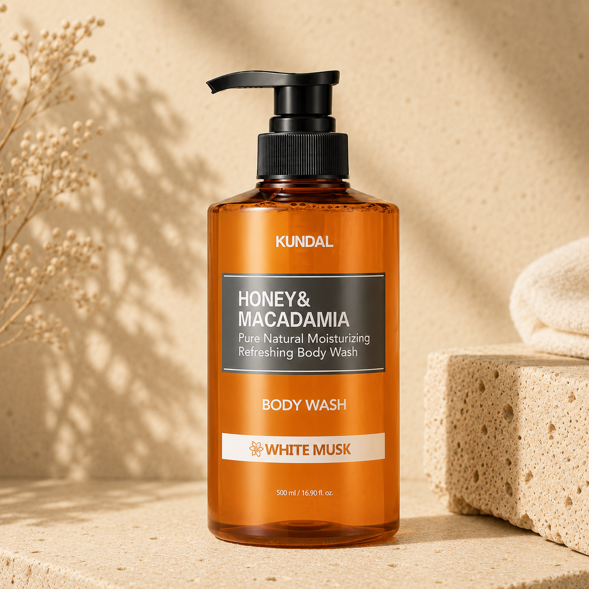 KUNDAL - Honey & Macadamia Pure Body Wash (White Musk), 500 ml